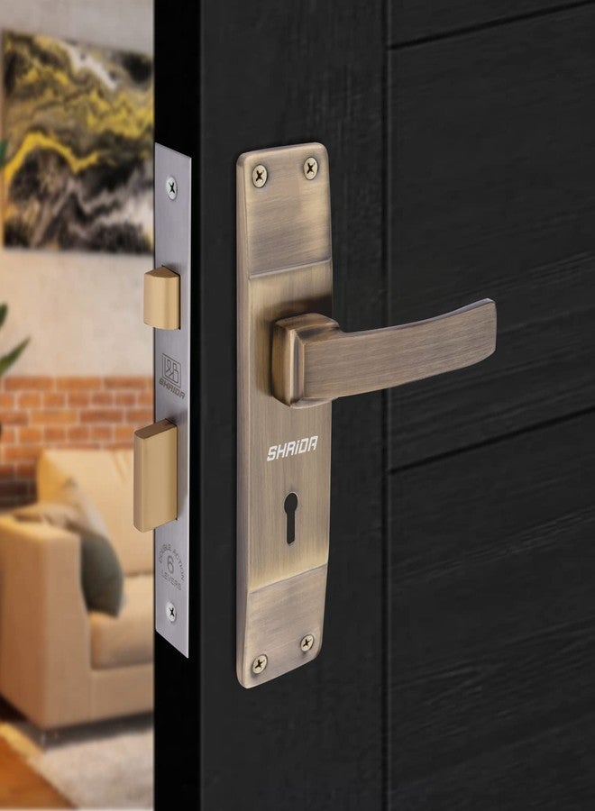 شريدا طقم مقبض قفل باب فولاذي من شريدا مع جسم قفل نحاسي مع 3 مفاتيح / أقفال أبواب نقر للباب الرئيسي / قفل باب غرفة النوم / أقفال الأبواب الرئيسية للمنزل (تشطيب عتيق، 552) - Image 2